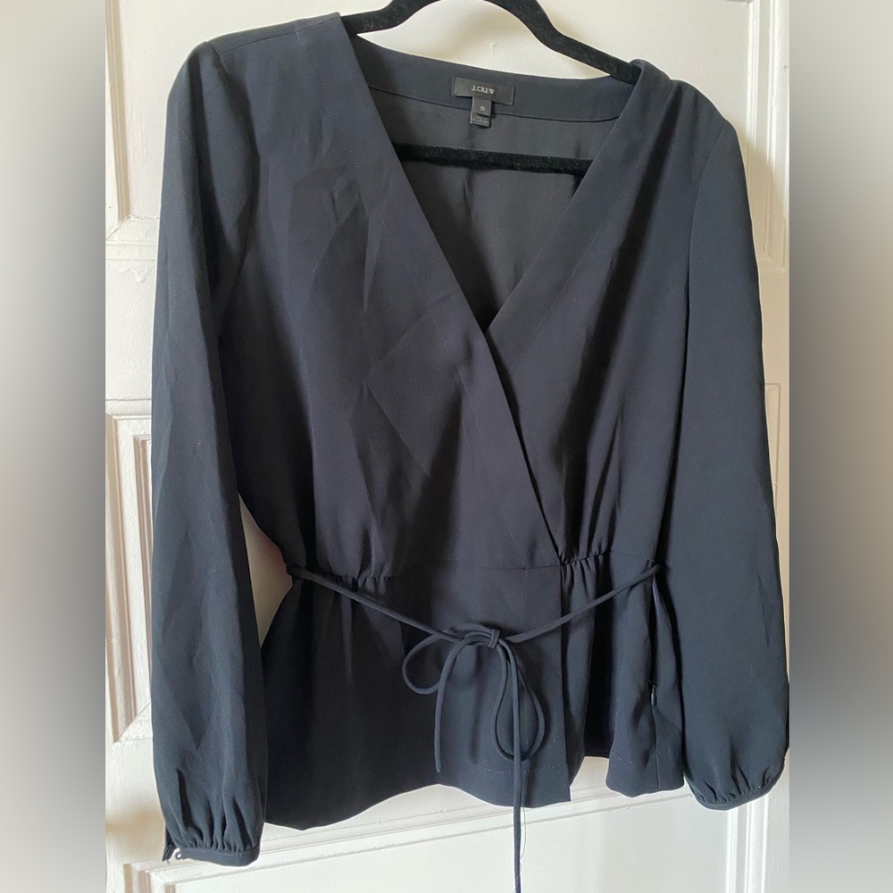 J. Crew Black Wrap Peplum Blouse